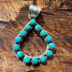 925 Sterling Silver Kingman Turquoise Cluster Teardrop Pendant Southwestern